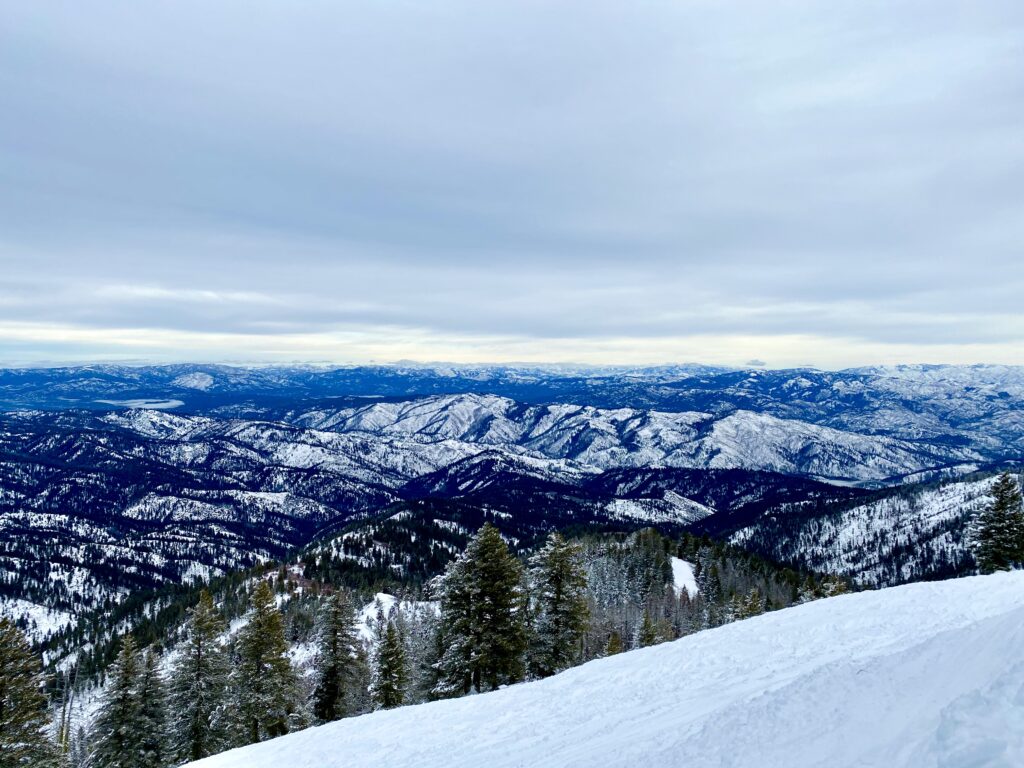 Snowboarding on the backside at Bogus Basin Recreation Area in Idaho 